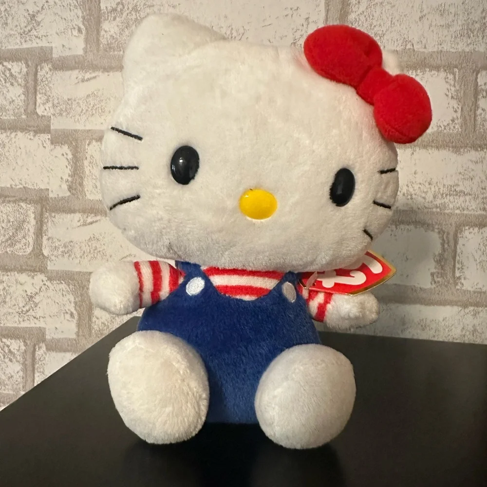 Hello Kitty TY Beanie Babies Plush – 2010 Sanrio Blue Overalls Red Bow w/ Tags